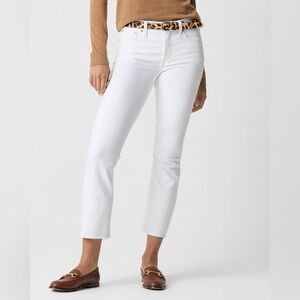 J. Crew Mid-Rise Flare Crop Raw Hem White Jeans